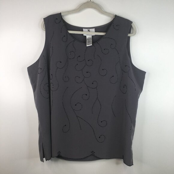 Maggie Sweet Embellished Sleeveless Lined Gray Top Petite Size 2X - Picture 1 of 7